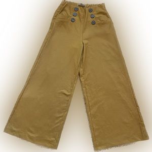 Zara wide leg mustard culotte sailor cropped trousers.